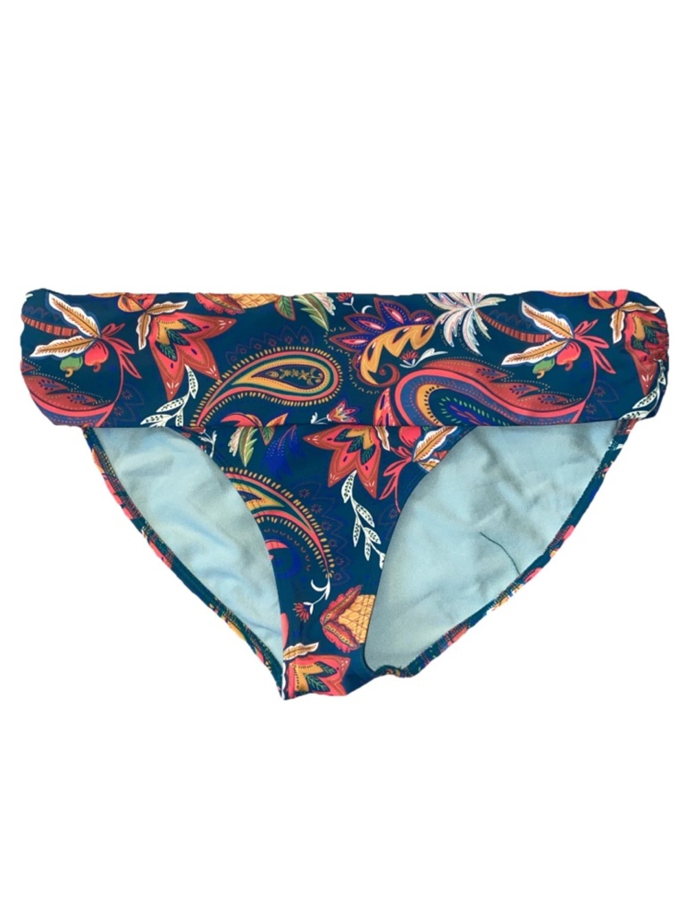 Boden Bikini Bottoms Classic Foldover Emerald Green Paisley Size 12